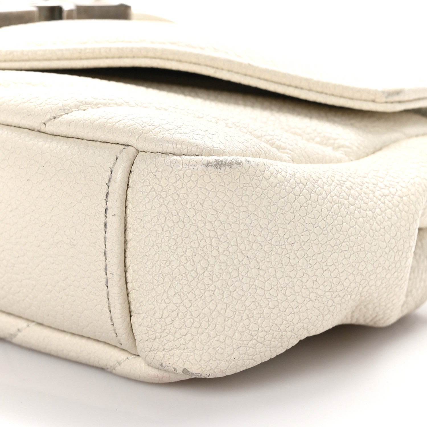 Saint Laurent Grained Calfskin Matelassé Chevron Monogram Classic Baby Chain Bag White 10 of 12
