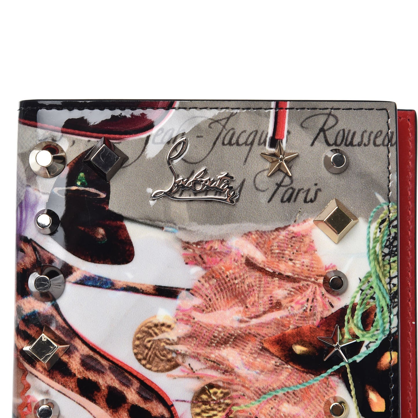 CHRSTIAN LOUBOUTIN Patent Calfskin Loubipass Trash-Print Passport Holder Multi