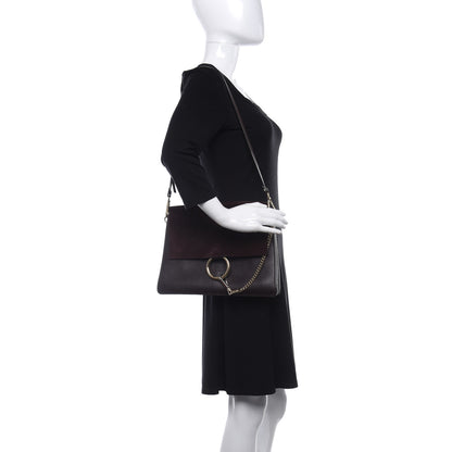 Chloe Calfskin Suede Medium Faye Shoulder Bag Dark Purple 2 of 12