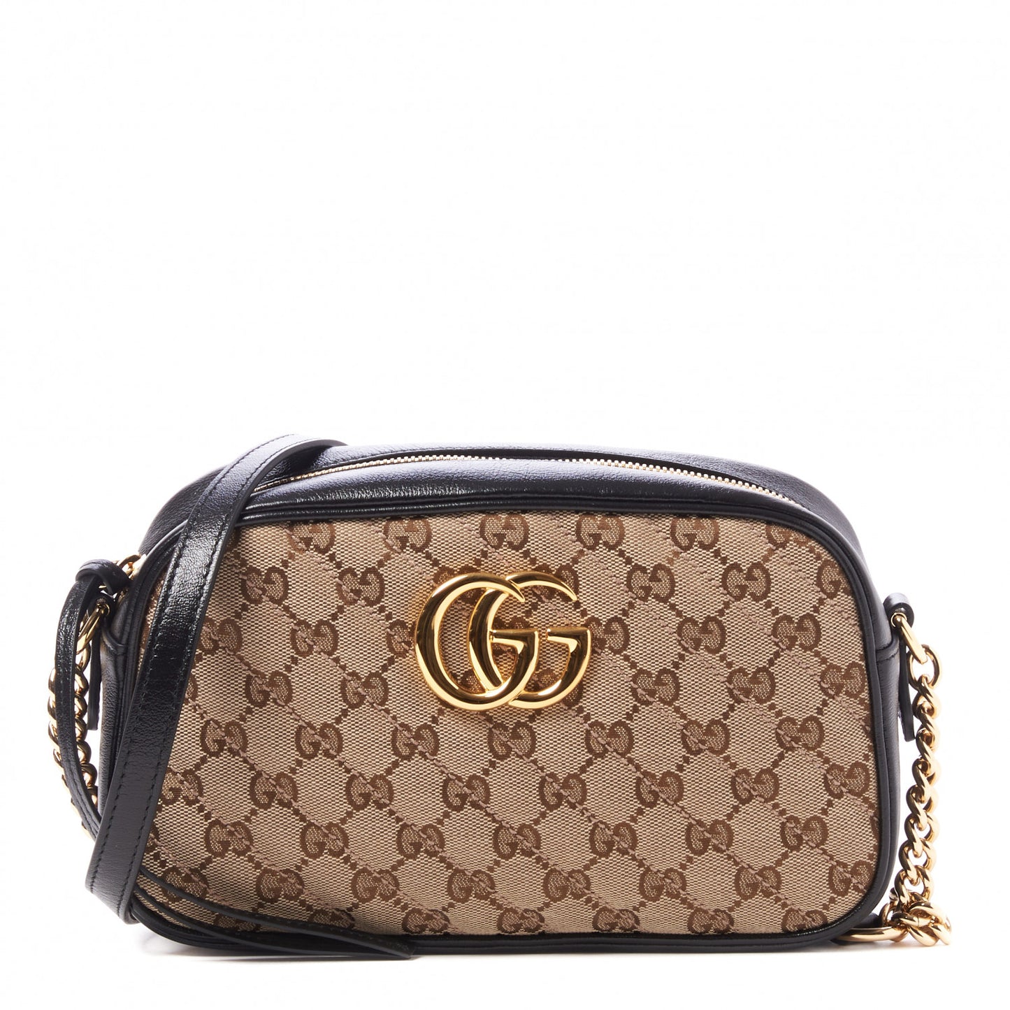 Monogram Matelasse Diagonal Small GG Marmont Chain Shoulder Bag Beige Black