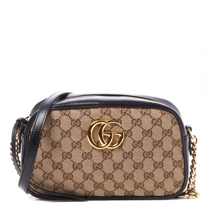 Gucci Monogram Matelasse Diagonal Small GG Marmont Chain Shoulder Bag Beige Black 1 of 9