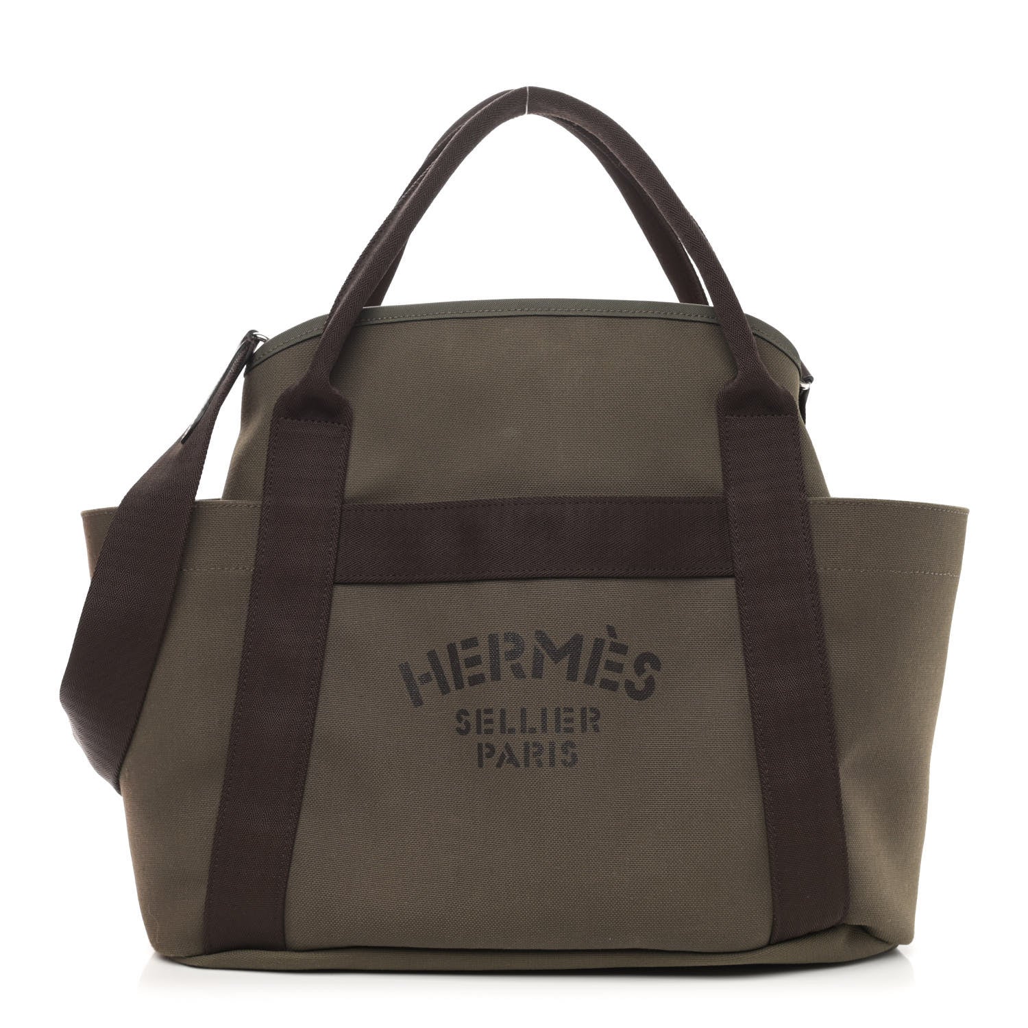 Hermes Toile Sac De Pansage Groom Kaki Feu 4 of 12