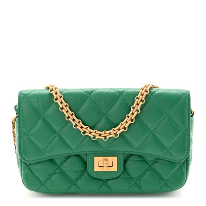 Chanel Aged Calfskin Quilted Reissue 2.55 Phone Holder With Chain Green 1 of 11