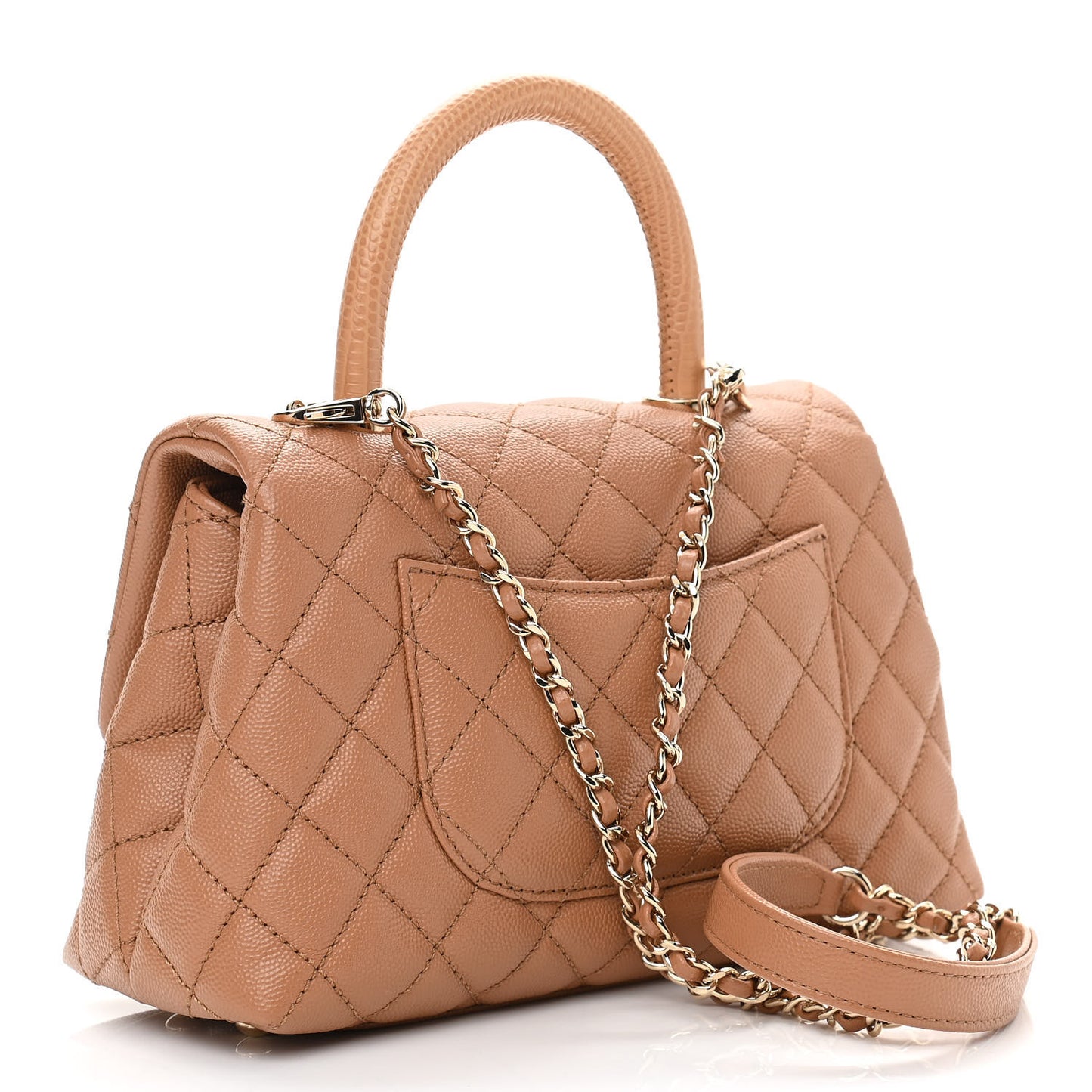 Caviar Quilted Lizard Embossed Mini Coco Handle Flap Brown