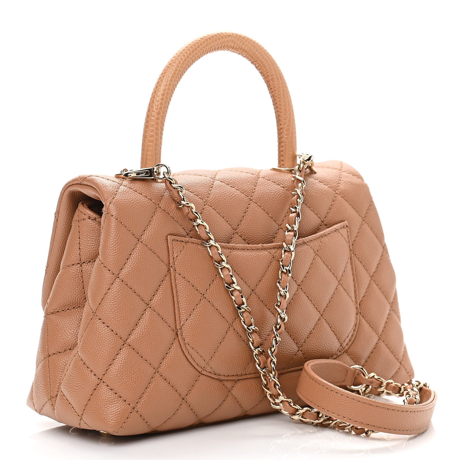 Chanel Caviar Quilted Lizard Embossed Mini Coco Handle Flap Brown 3 of 11