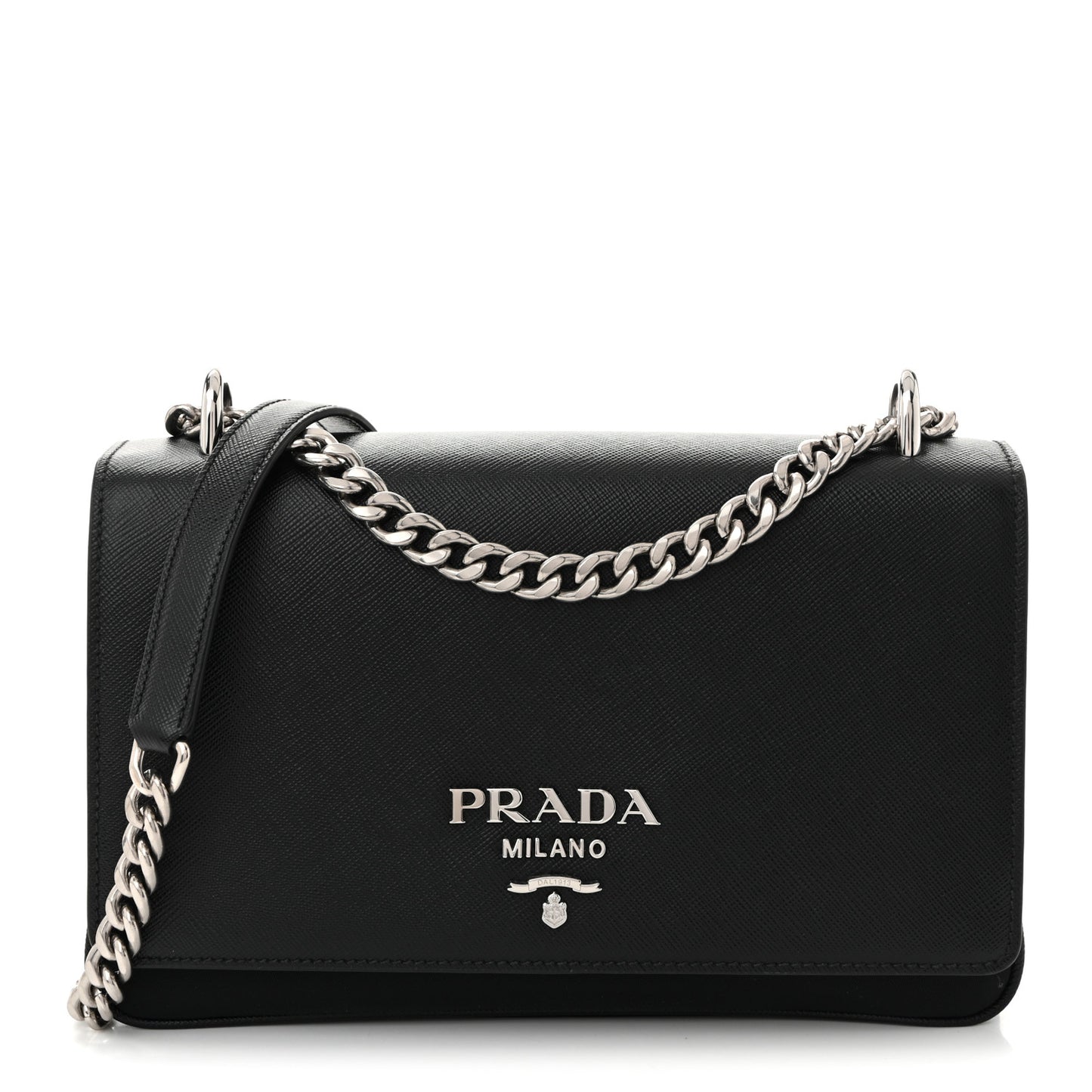 Saffiano Tessuto Nylon Chain Shoulder Bag Black