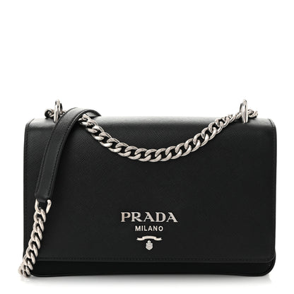 Prada Saffiano Tessuto Nylon Chain Shoulder Bag Black 1 of 11