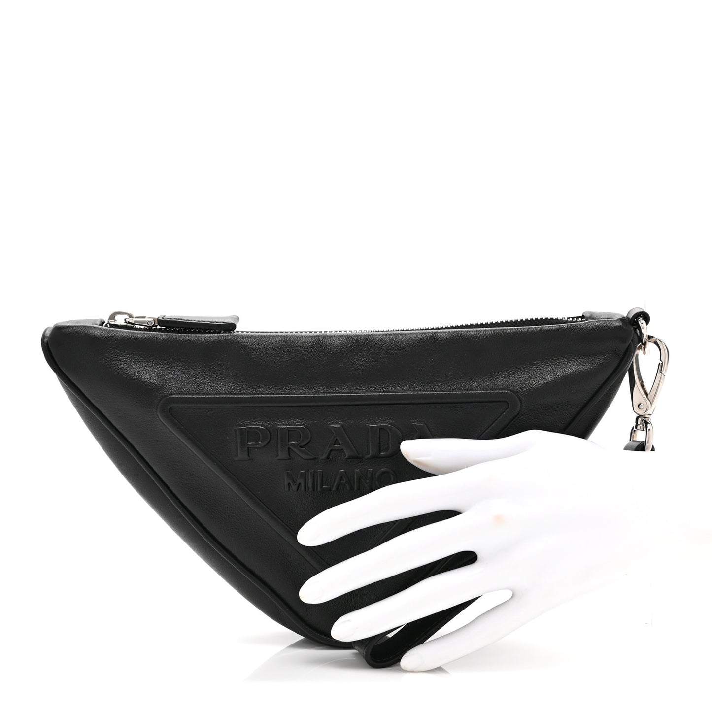 Grace Lux Triangle Logo Embossed Triangle Wristlet Pouch Black