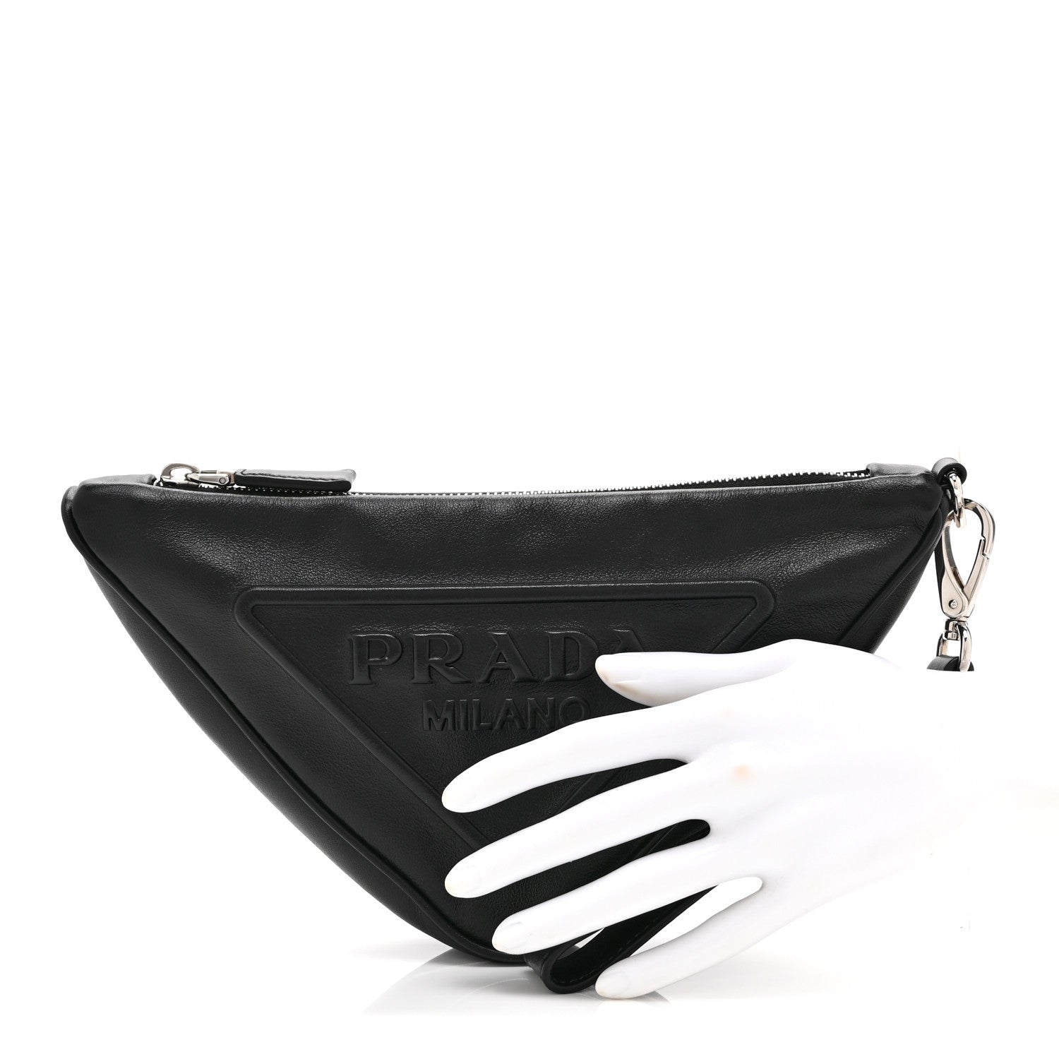 Prada Grace Lux Triangle Logo Embossed Triangle Wristlet Pouch Black 2 of 10