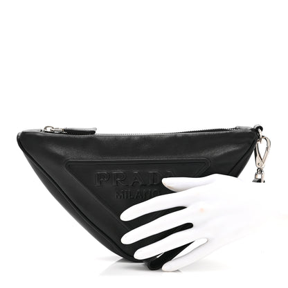 Prada Grace Lux Triangle Logo Embossed Triangle Wristlet Pouch Black 2 of 10