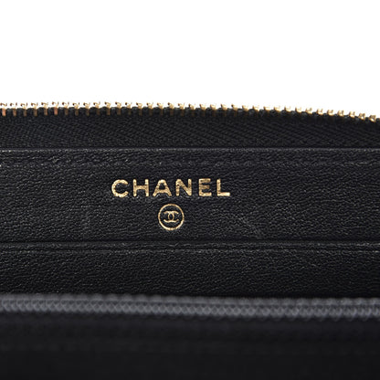 Chanel Sheepskin Chevron Quilted Mademoiselle Vintage Zip Around Wallet Black 7 of 9