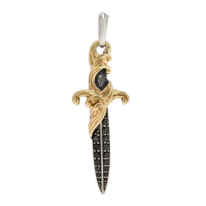 David Yurman DAVID YURMAN Sterling Silver 18K Yellow Gold Black Diamond Waves Dagger Amulet Pendant 1 of 4