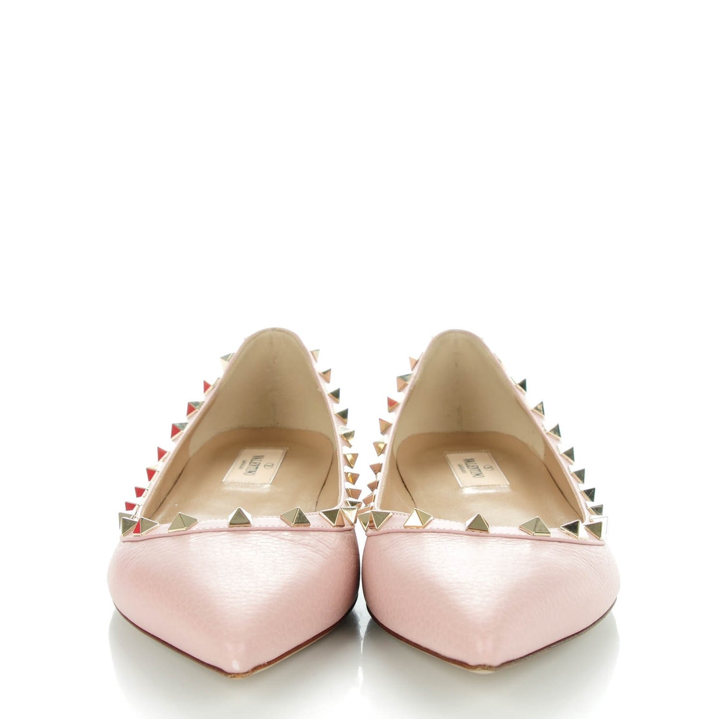 Pebbled Calfskin Rockstud Ballerina Flats 40.5 Water Rose