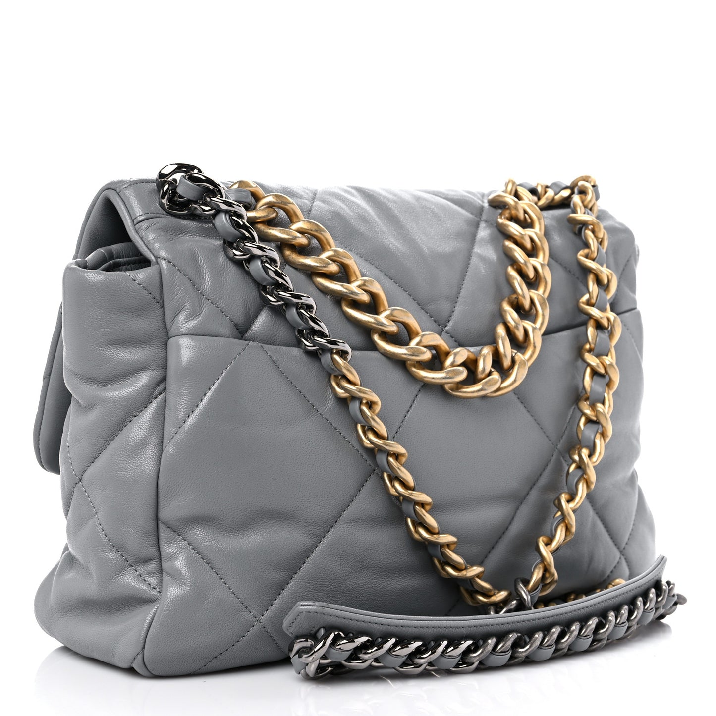 Lambskin Quilted Large Chanel 19 Flap Grey