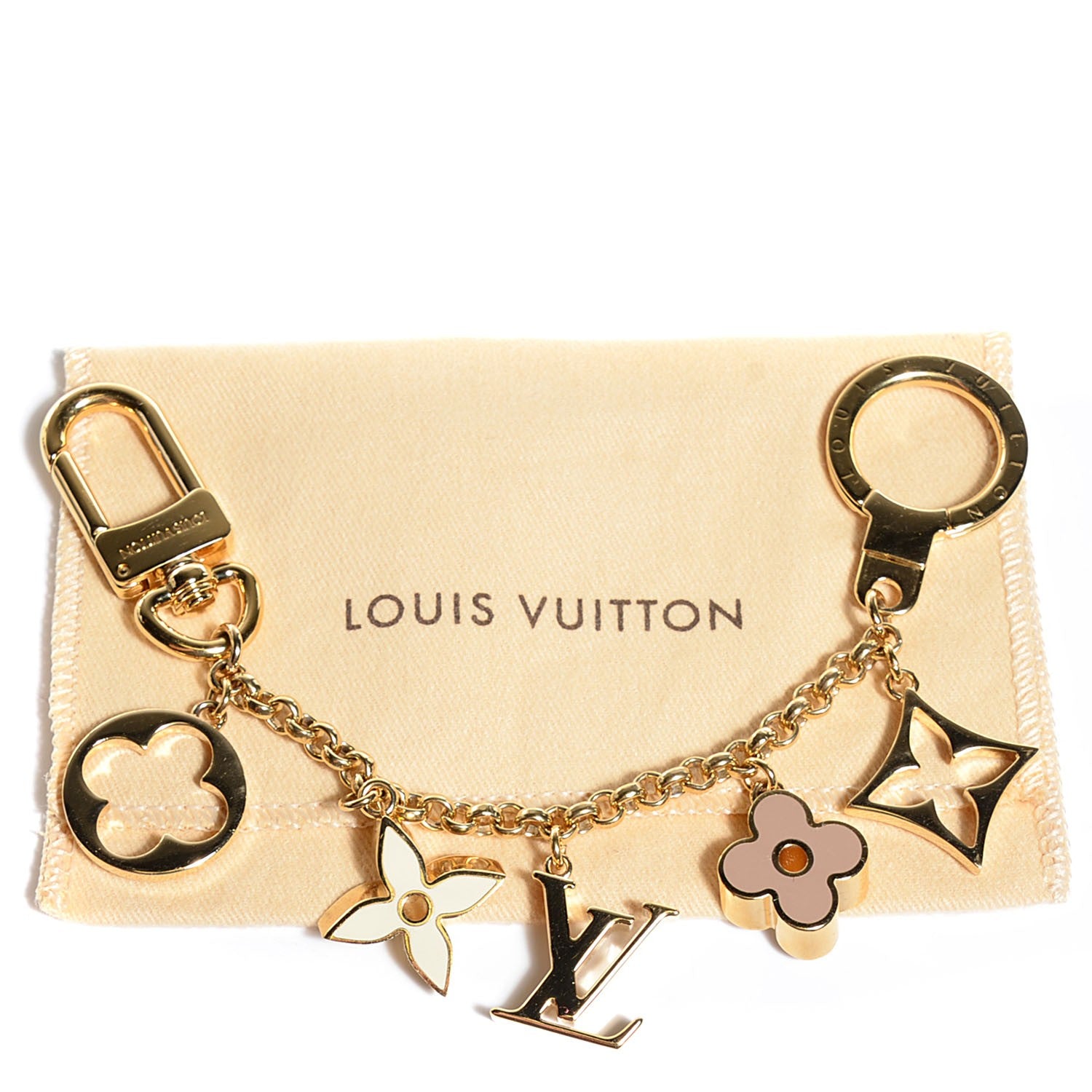Louis Vuitton Brass Enamel Fleur De Monogram Bag Charm Chain Gold