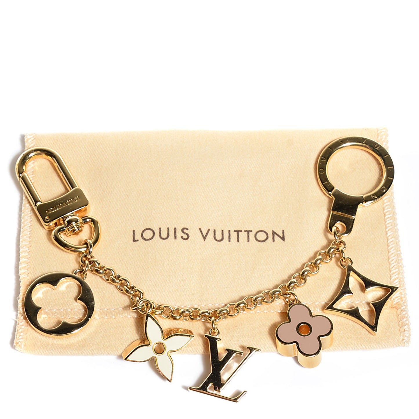 Brass Enamel Fleur De Monogram Bag Charm Chain Gold