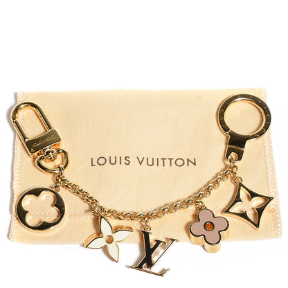 Louis Vuitton Brass Enamel Fleur De Monogram Bag Charm Chain Gold 5 of 5