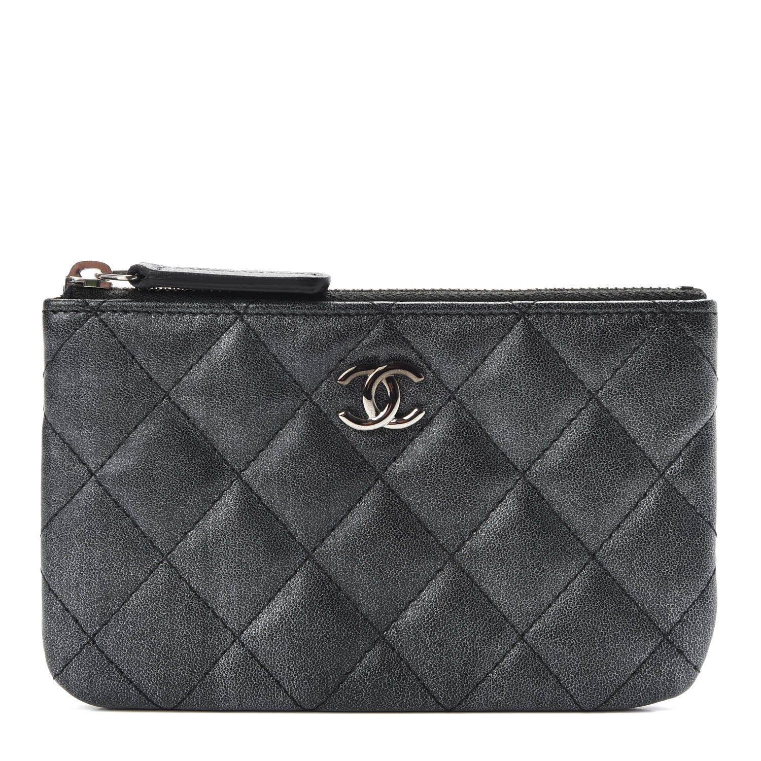 Chanel Metallic Goatskin Quilted Small Cosmetic Case Dark Grey 1 of 8
