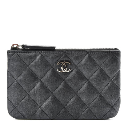Chanel Metallic Goatskin Quilted Small Cosmetic Case Dark Grey 1 of 8