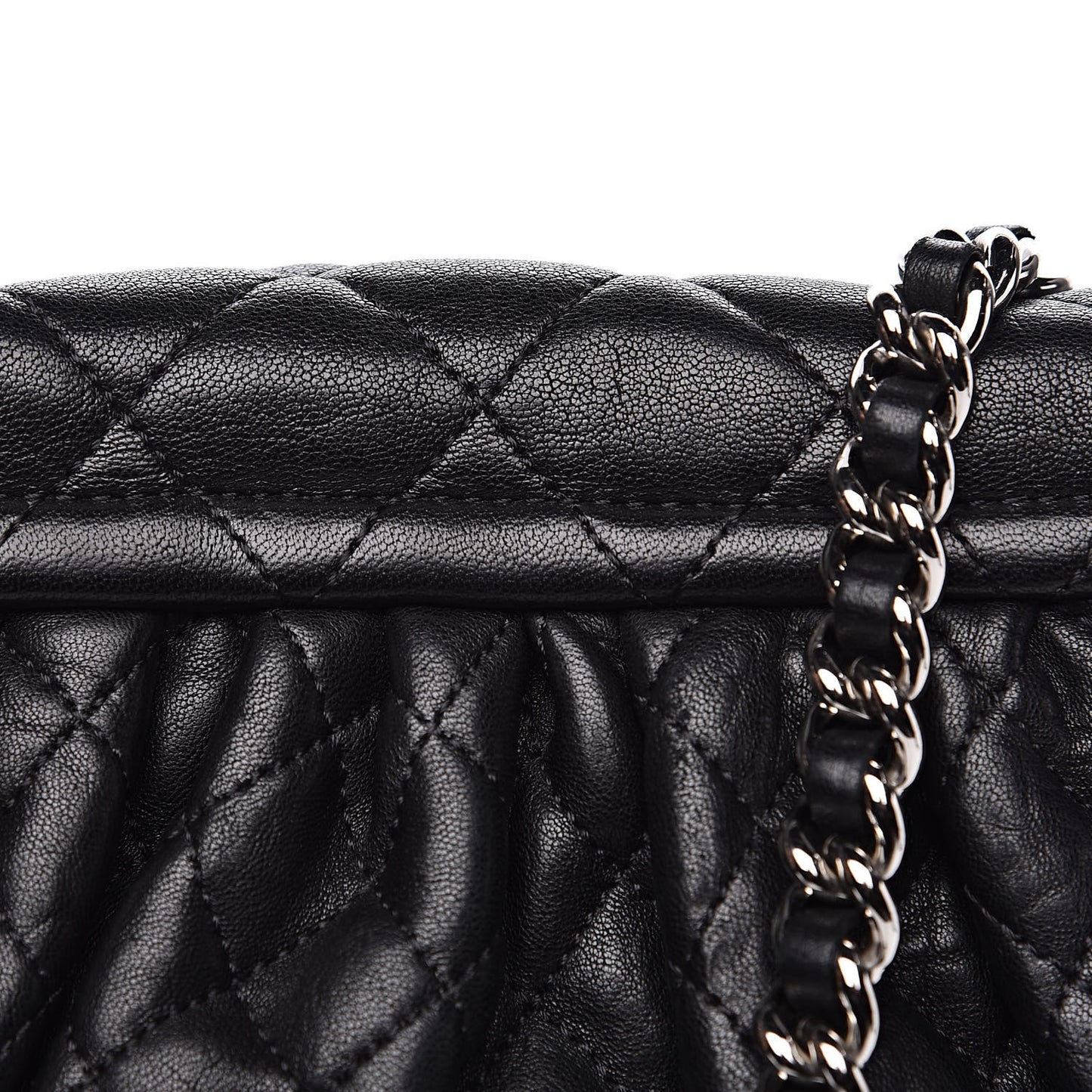 Washed Lambskin Quilted Mini Chain Around Flap Black