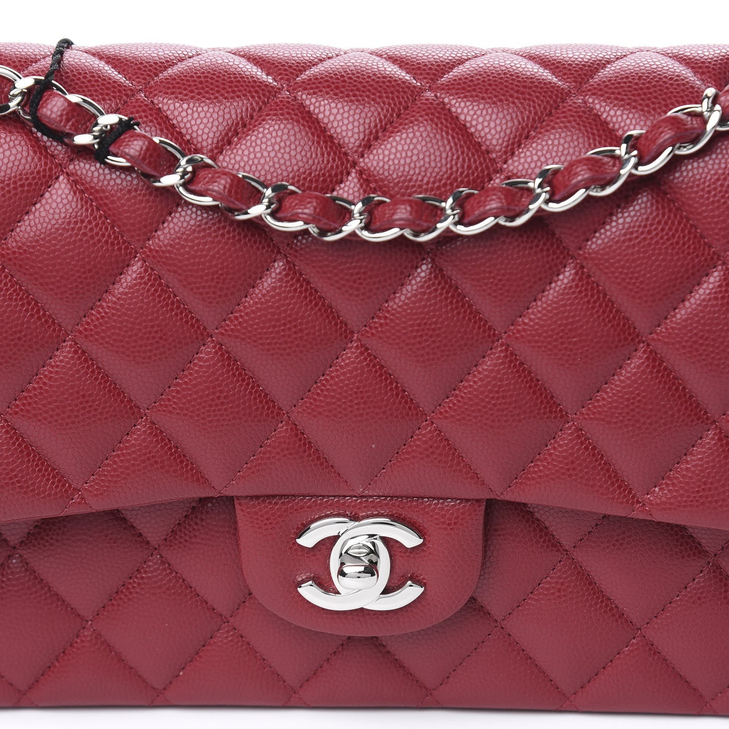 Caviar Quilted Medium Double Flap Dark Red