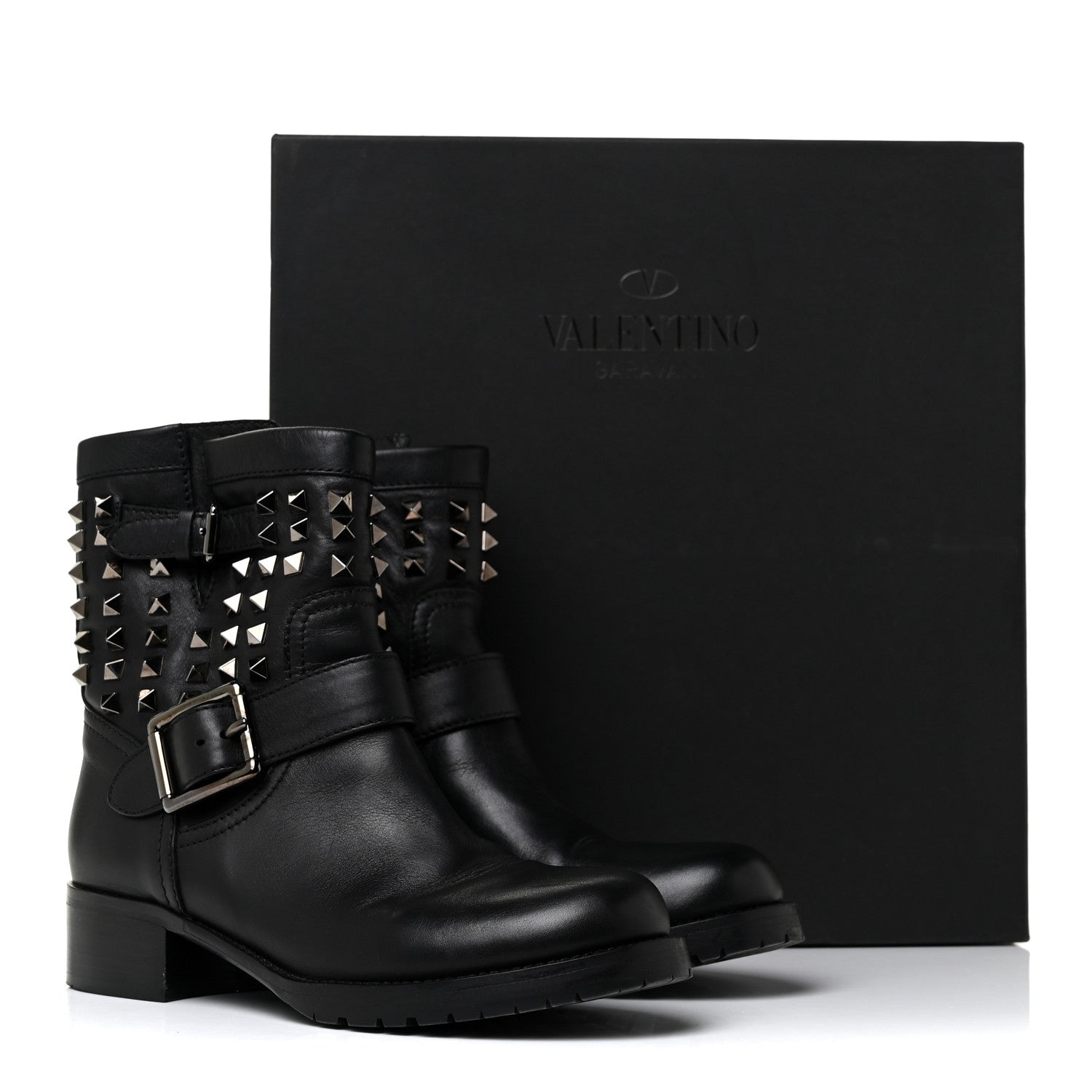 Valentino Garavani Calfskin Rockstud 30mm Biker Boots 37 Black 16 of 16