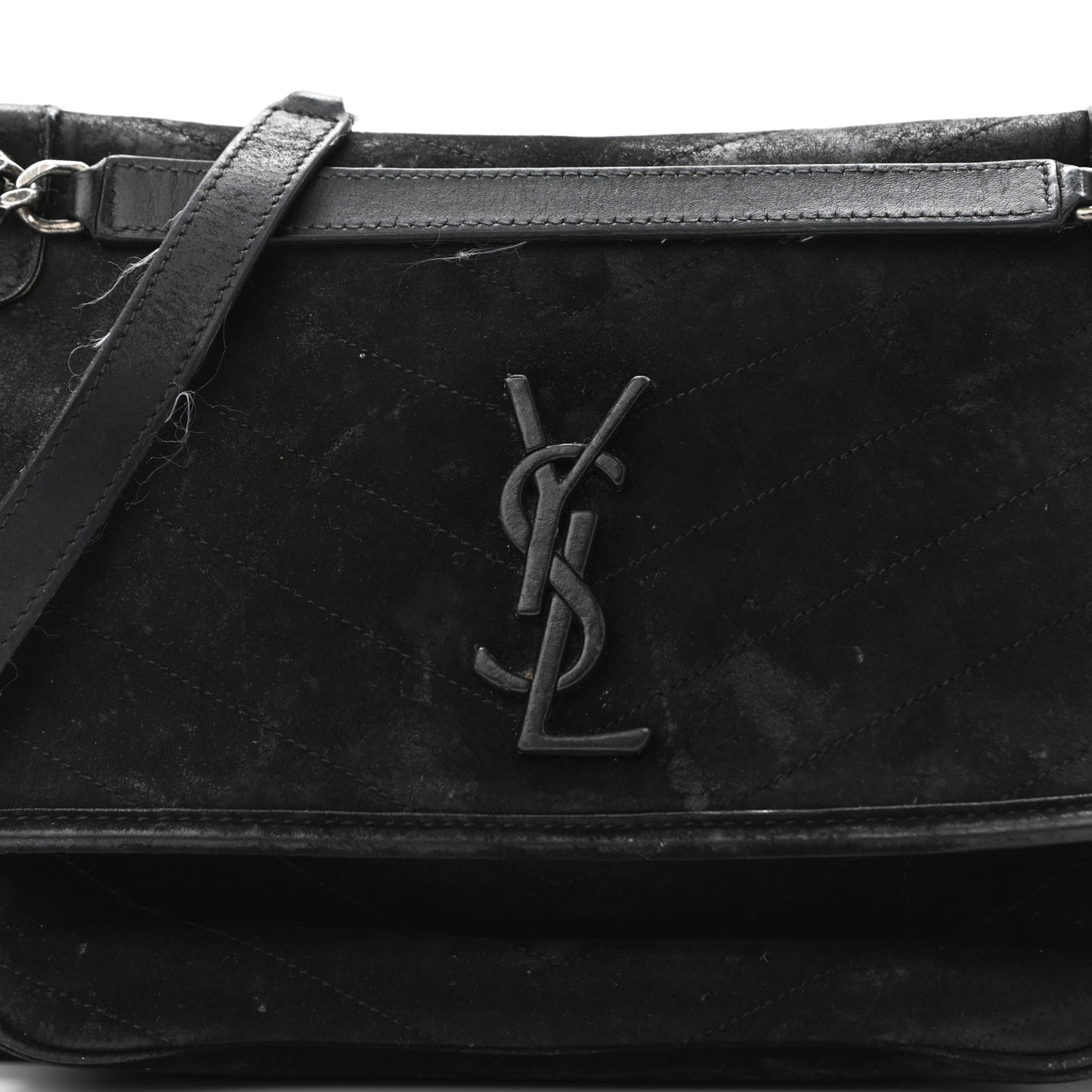 Suede Monogram Medium Niki Chain Satchel Black