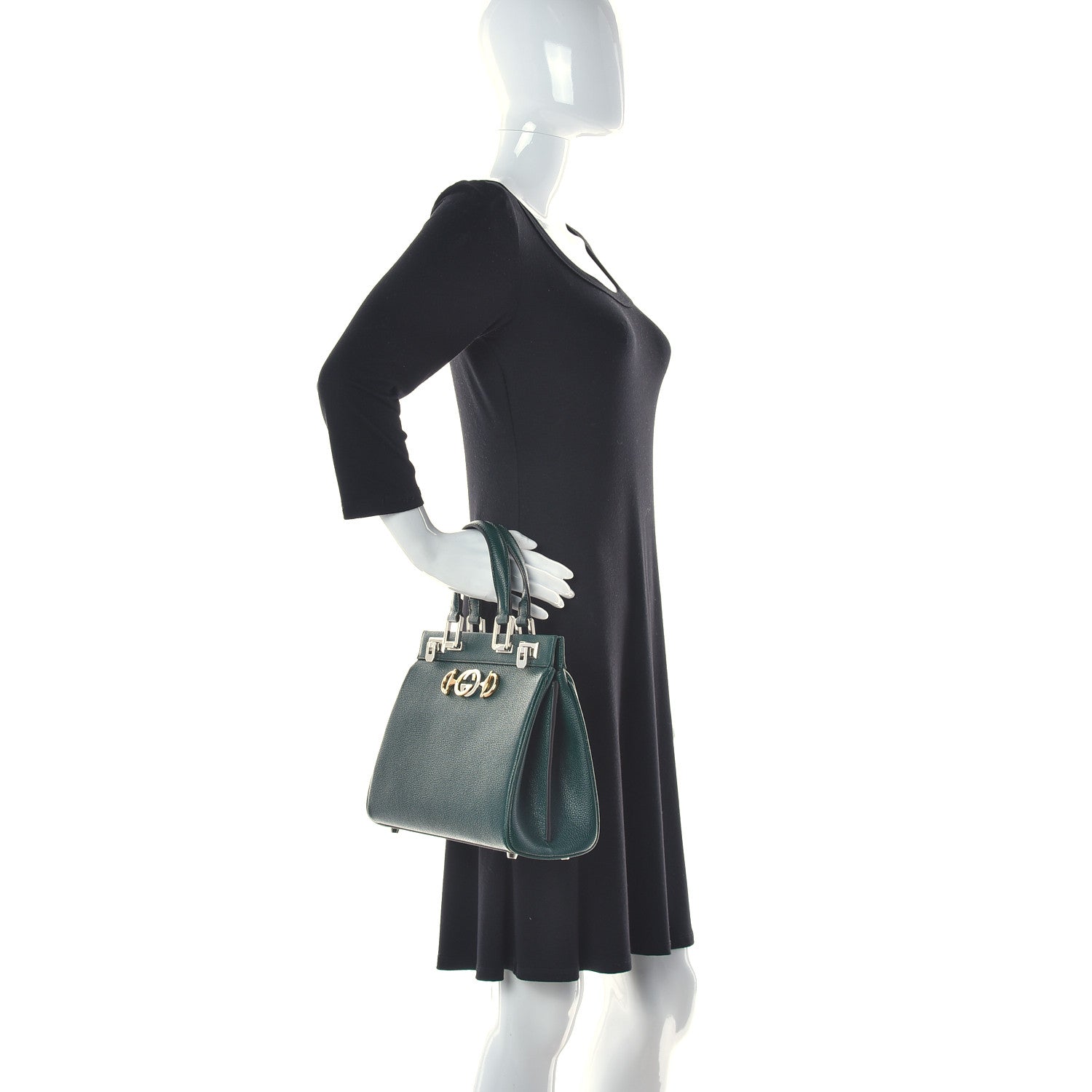 Gucci Grainy Calfskin Small Zumi Top Handle Bag Vintage Green 2 of 9