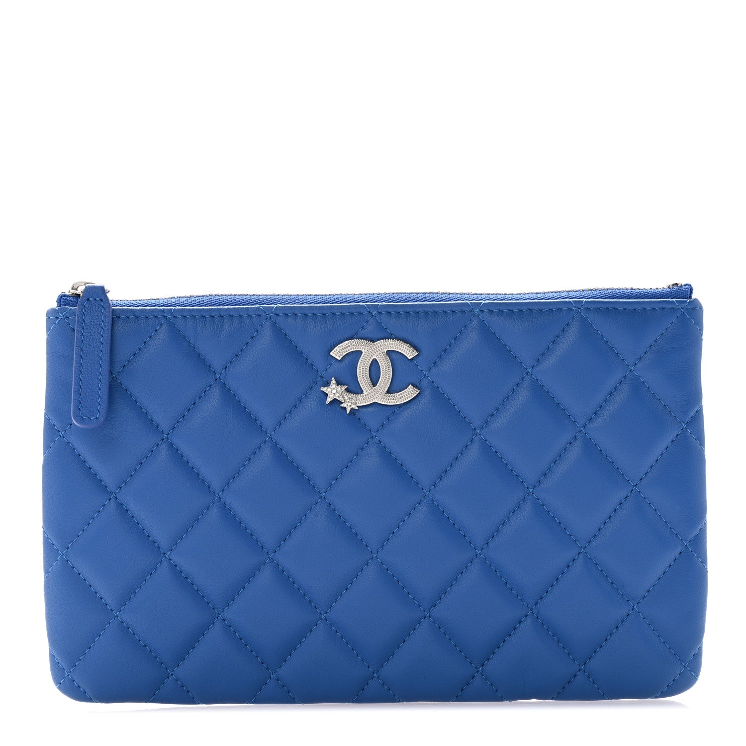 Chanel Lambskin Quilted Crystal Cosmetic Case Blue 1 of 7