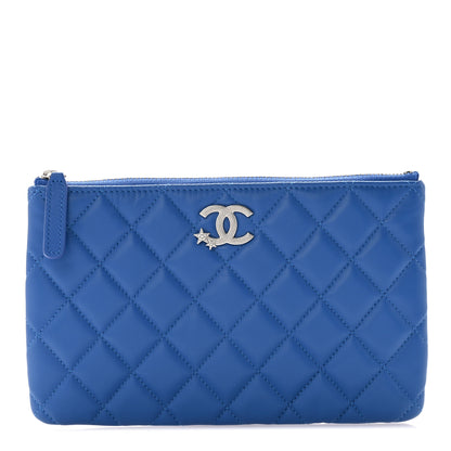 Chanel Lambskin Quilted Crystal Cosmetic Case Blue 1 of 7