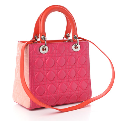 Christian Dior Lambskin Cannage Tri-Color Medium Lady Dior Orange Riviera Fuchsia Cosmopolitan Lipstick Natural 3 of 9
