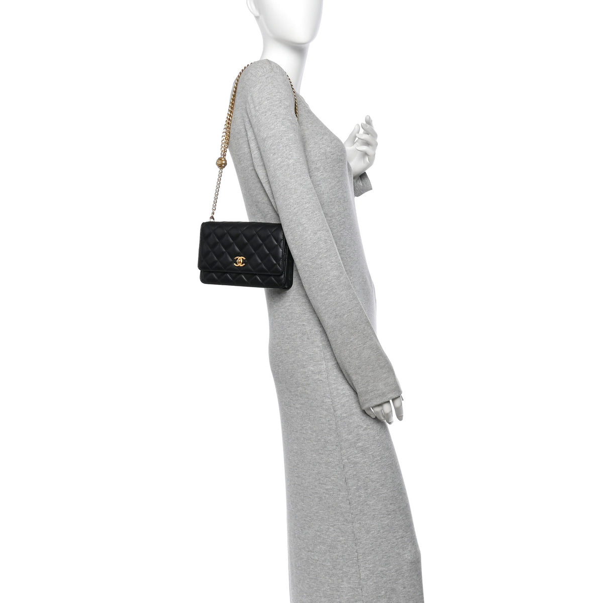 Lambskin Quilted Sweet Camellia Wallet on Chain WOC Black