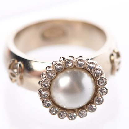 Chanel Pearl Crystal CC Ring 53 6.25 Gold Pearly White 9 of 10