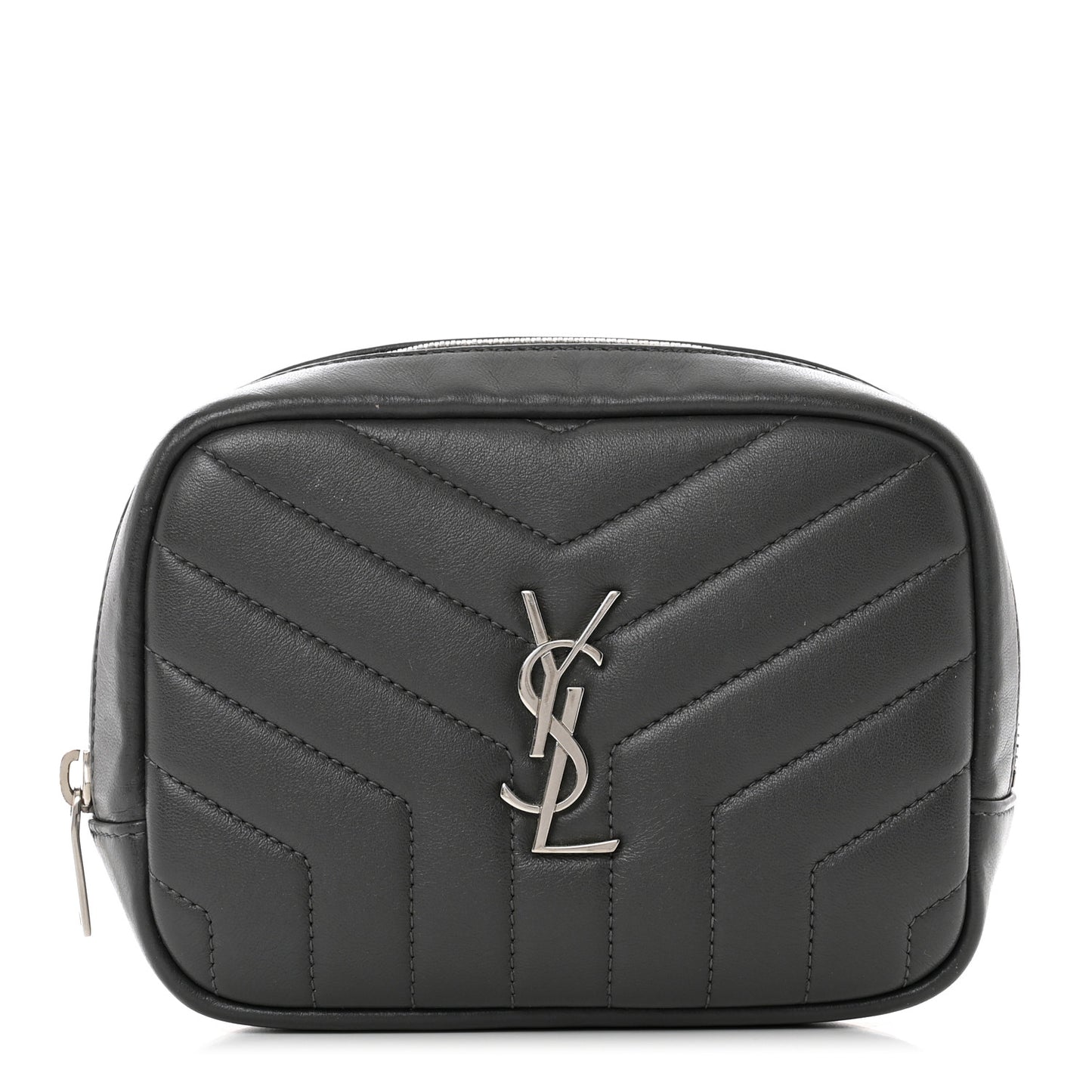 Lambskin Y Quilted Monogram Loulou Cosmetic Case Asphalt Grey