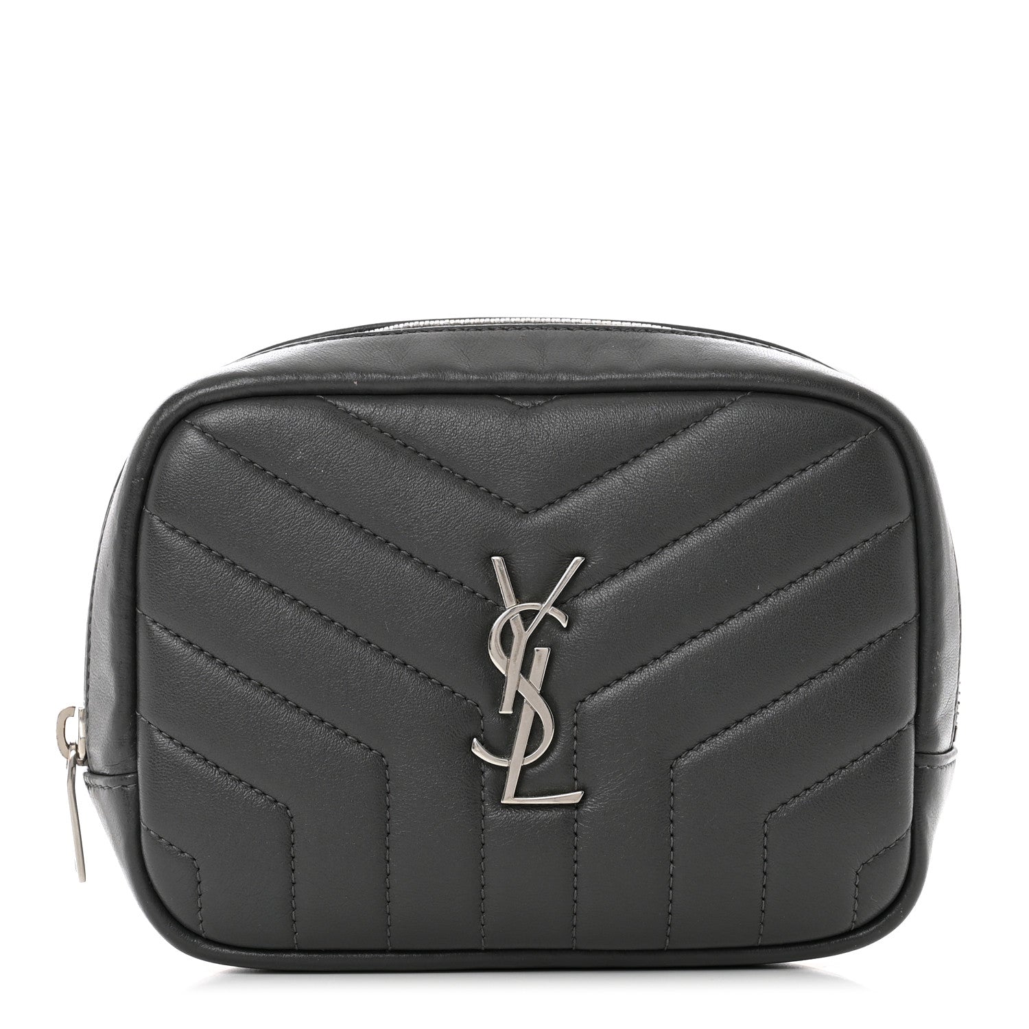 Saint Laurent Lambskin Y Quilted Monogram Loulou Cosmetic Case Asphalt Grey 1 of 7