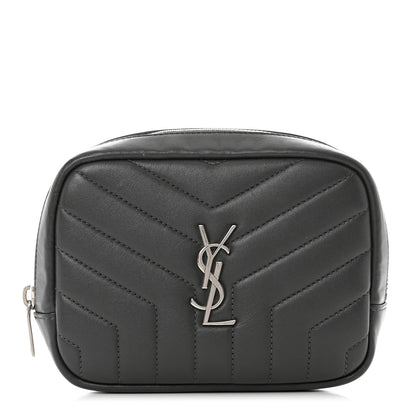 Saint Laurent Lambskin Y Quilted Monogram Loulou Cosmetic Case Asphalt Grey 1 of 7