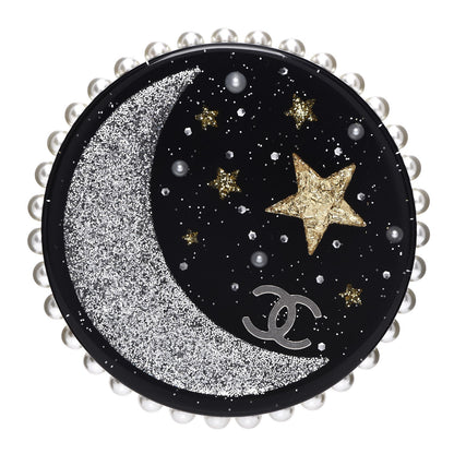 Chanel Glittered Resin Crystal Pearl CC Moon Pin Brooch Black Gold Silver 1 of 5