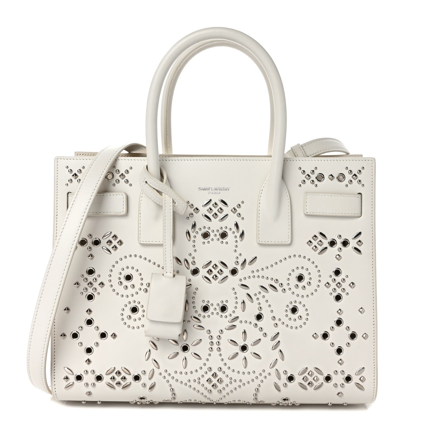 Saint Laurent Calfskin Perforated Studded Baby Sac De Jour White 1 of 10