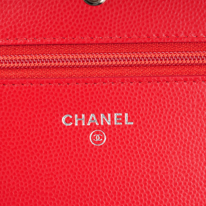 Chanel Caviar Chevron Quilted Wallet On Chain WOC Red 5 of 8
