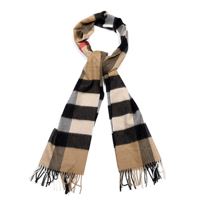Burberry Cashmere Mega Check Fringe Scarf Camel 1 of 4