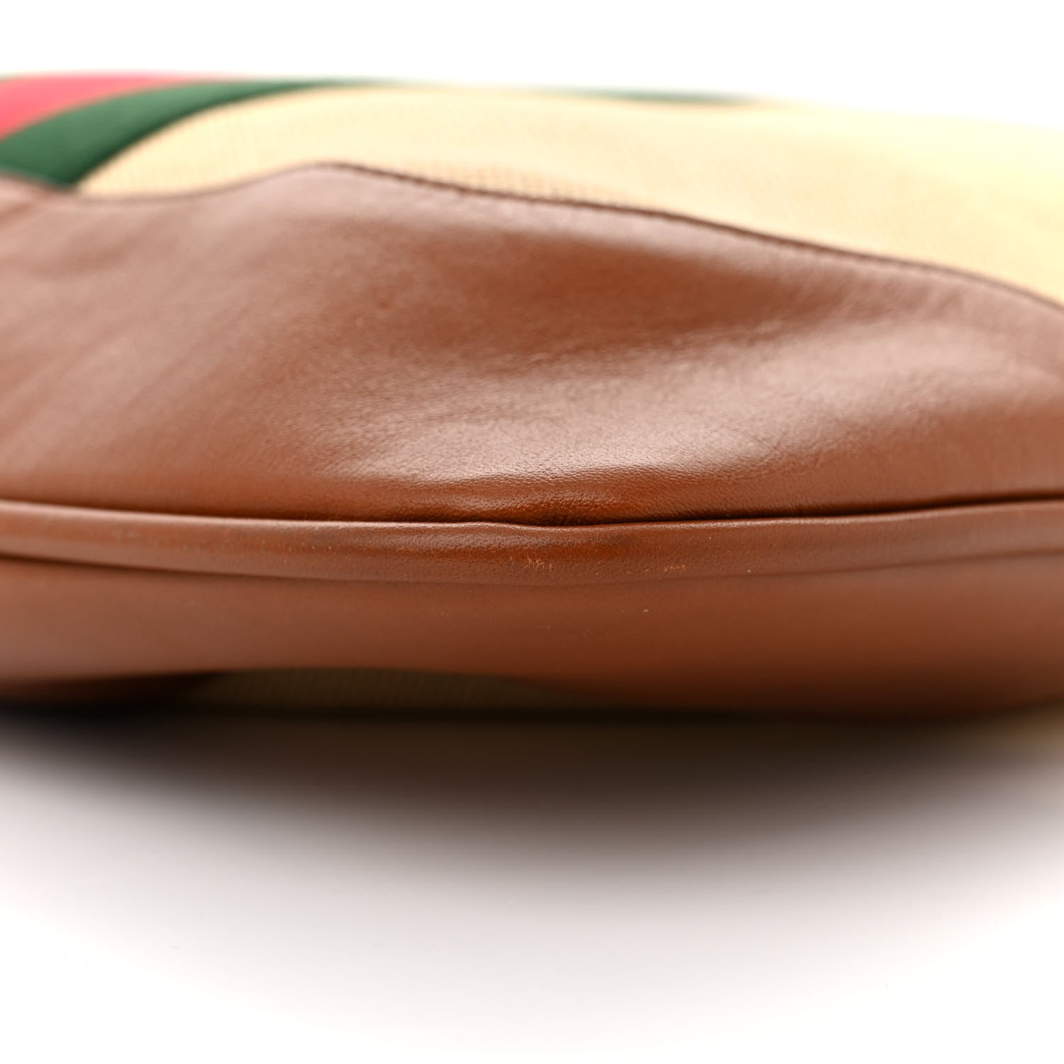 Gucci Vintage Canvas Calfskin Web Flat Tote Sand Light Cuir 10 of 11