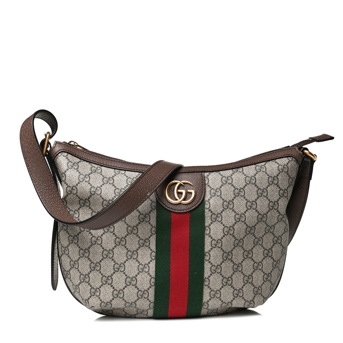 GG Supreme Monogram Web Small Ophidia Half Moon Hobo Brown