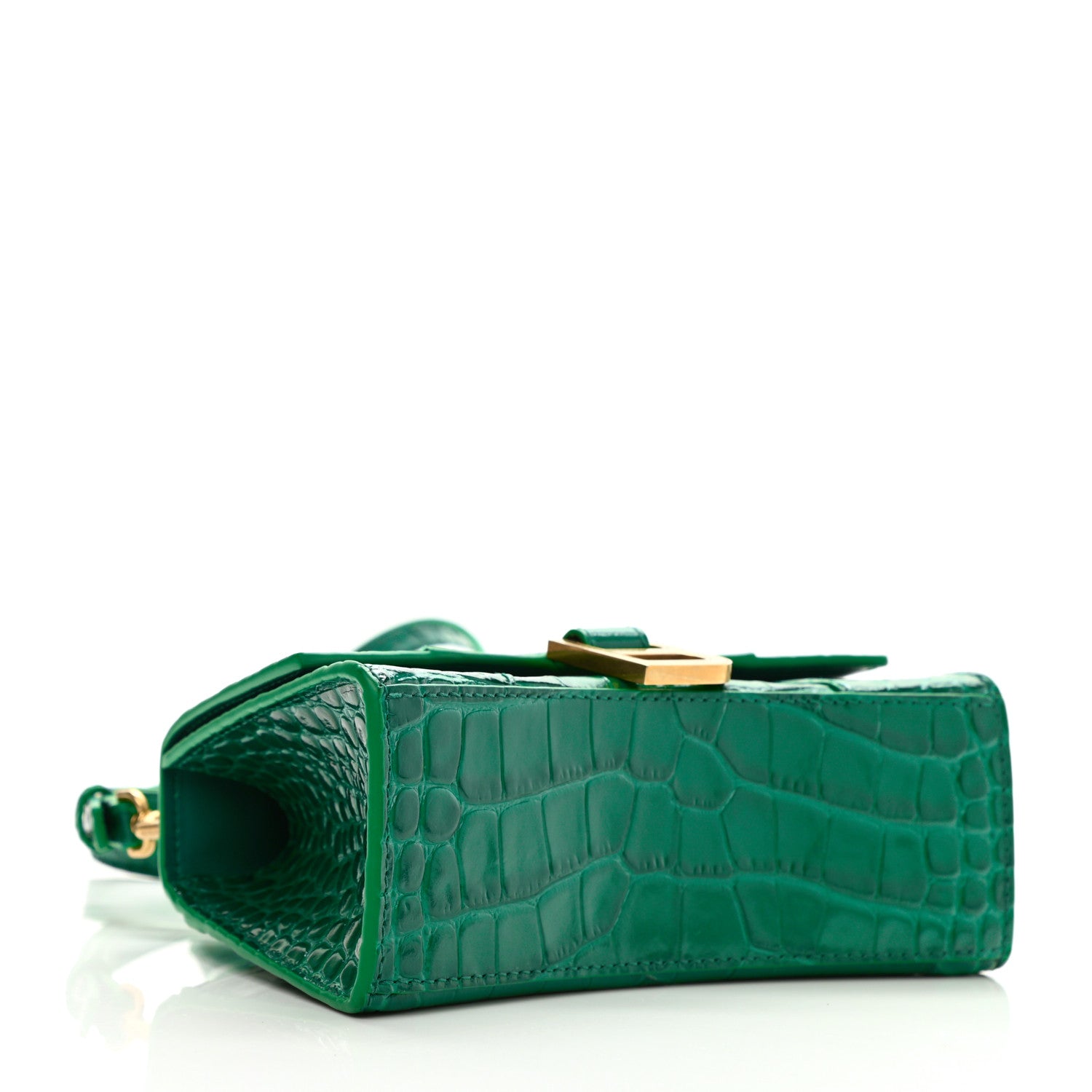 Balenciaga Shiny Calfskin Crocodile Embossed Hourglass Top Handle Bag XS Jade 3 of 10
