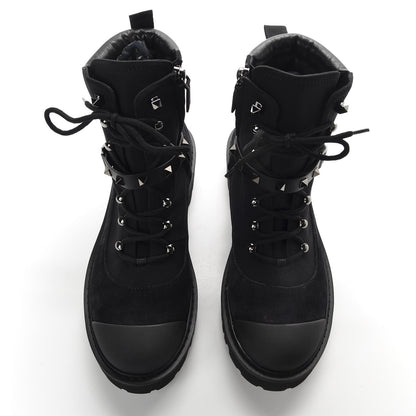 Valentino Garavani Suede Cap Toe Rockstud Combat Boots 40.5 Black 4 of 10