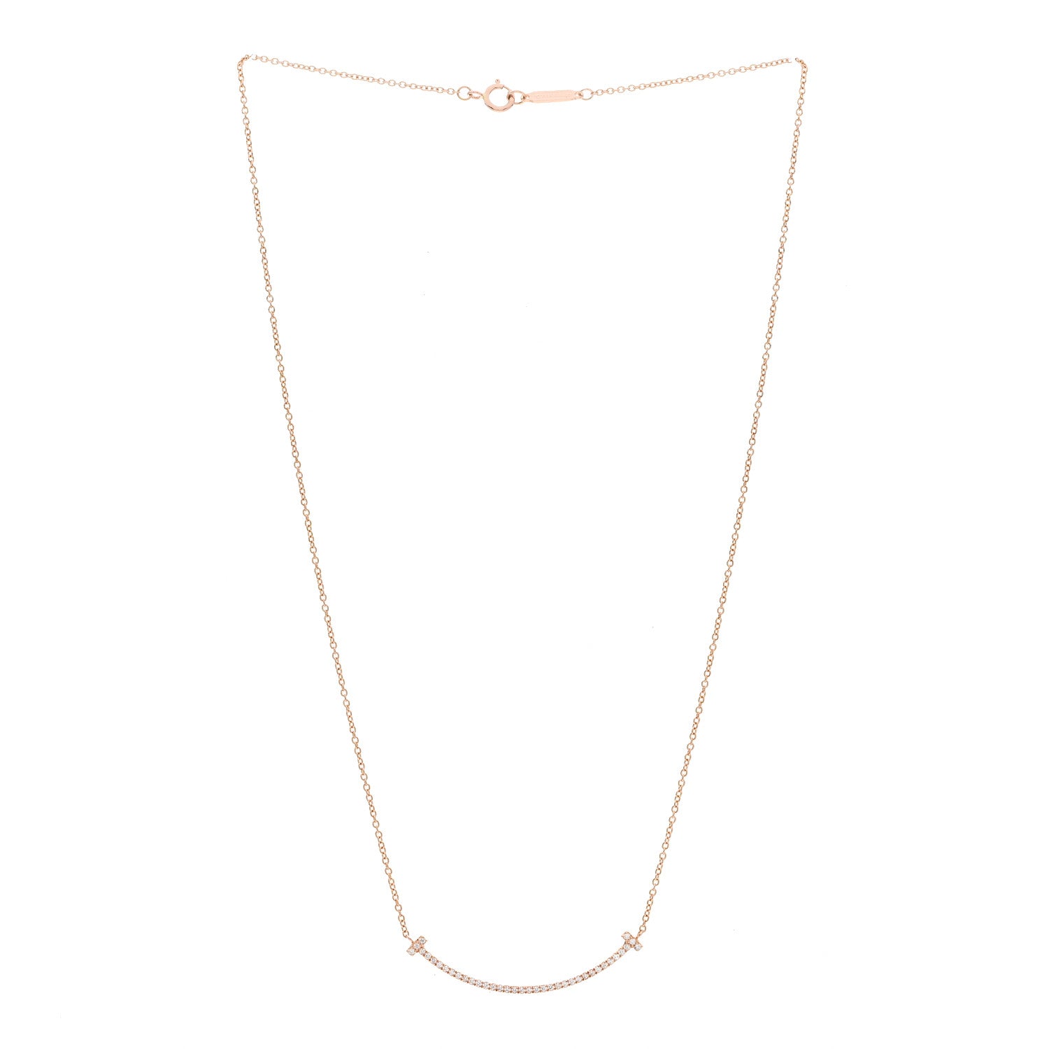 Tiffany 18K Rose Gold Diamond Small T Smile Pendant Necklace 3 of 7