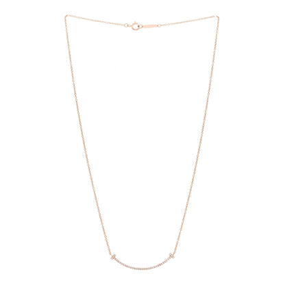 Tiffany 18K Rose Gold Diamond Small T Smile Pendant Necklace 3 of 7
