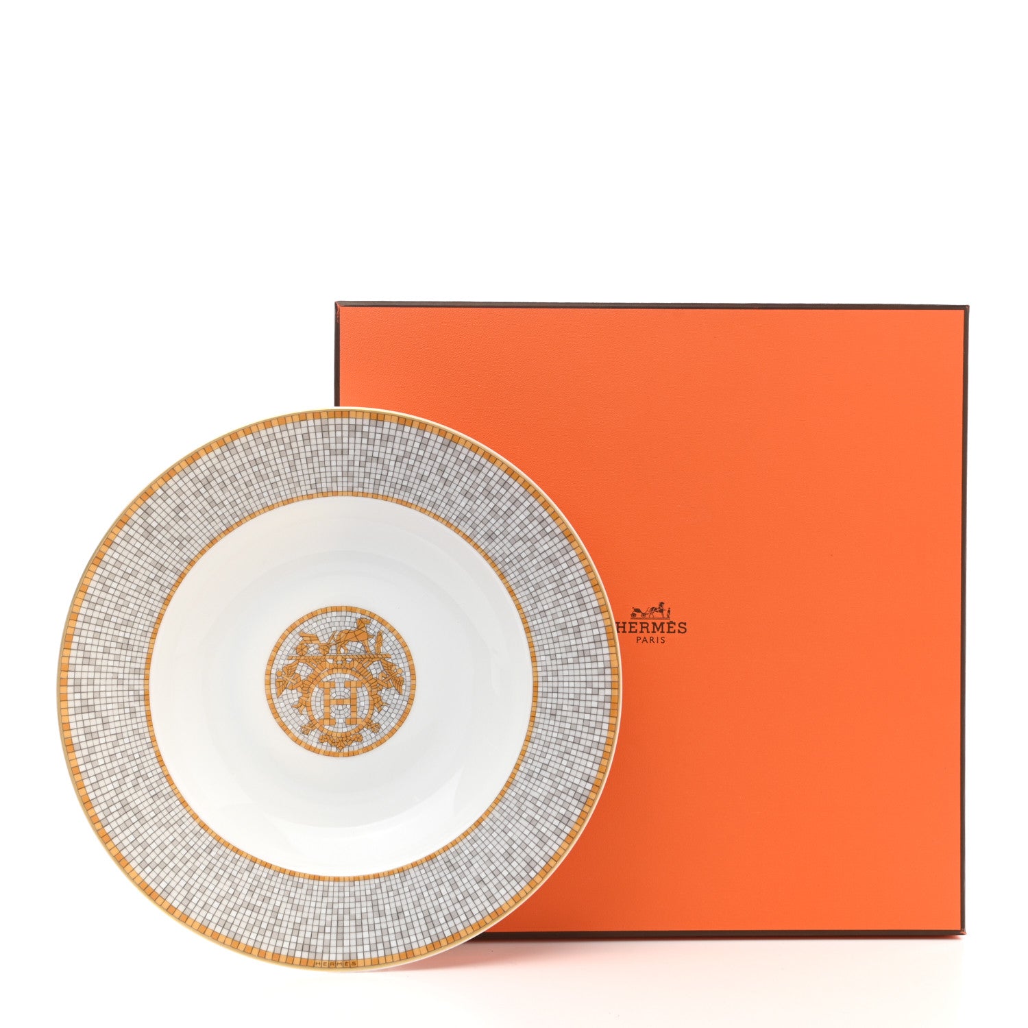 Hermes Porcelain Mosaique Au 24 Soup Bowl Gold 8 of 8