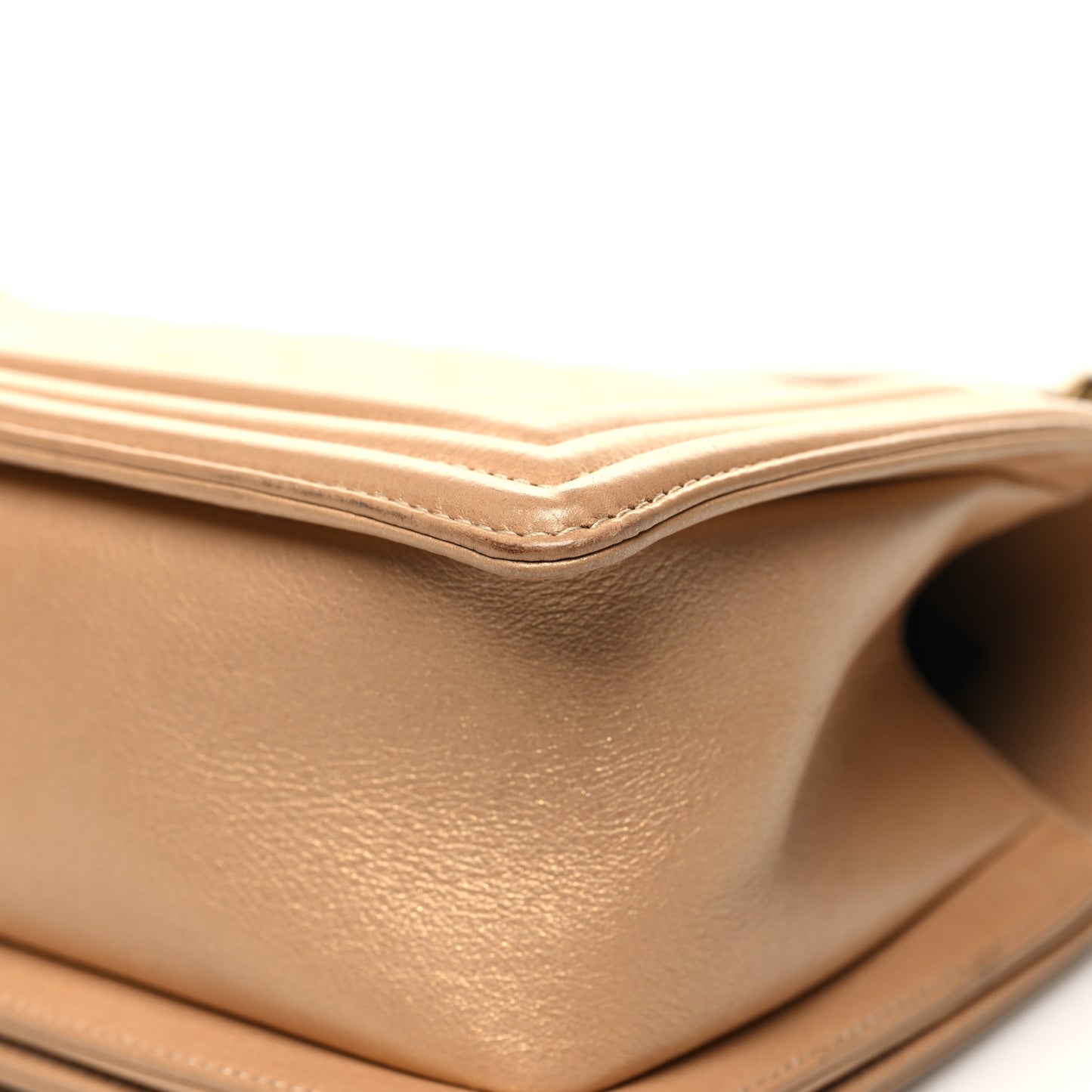 Metallic Calfskin Quilted Medium Boy Flap Gold