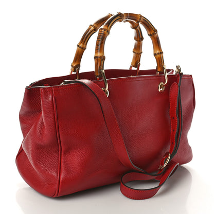 Gucci Pebbled Calfskin Medium Bamboo Shopper Tote Red 2 of 10