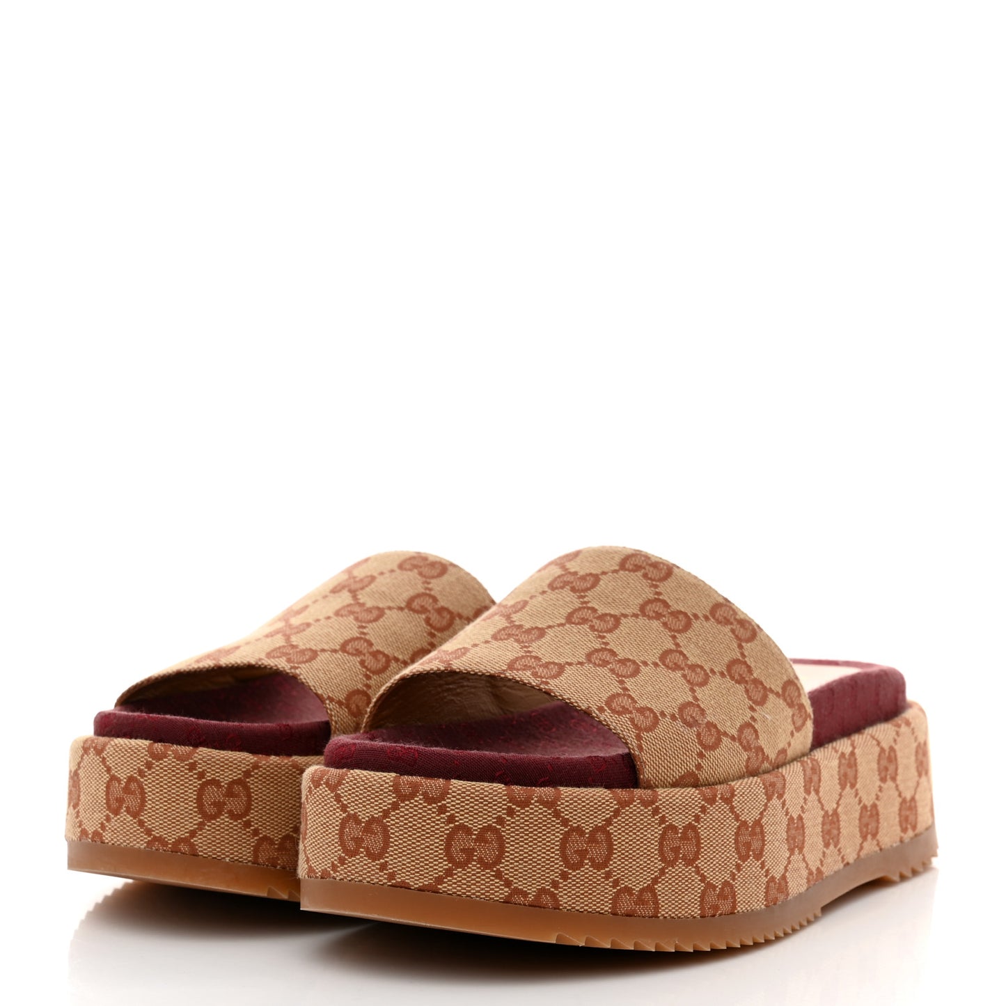 Canvas GG Monogram Angelina Platform Slide Sandals 37.5 Beige Ruggine
